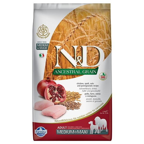 Farmina - Natural & Delicious Ancestral Grain Adult Medium/Maxi con Pollo, Farro, Avena e Melograno