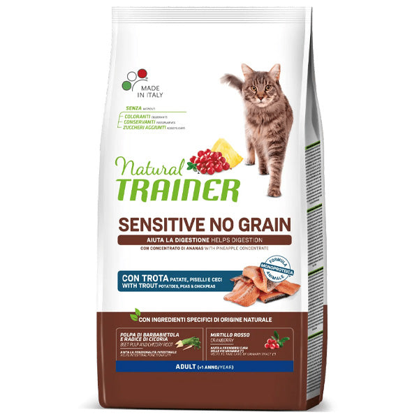Trainer - Natural Sensitive No Grain Adult Cat con Trota e Cereali Integrali