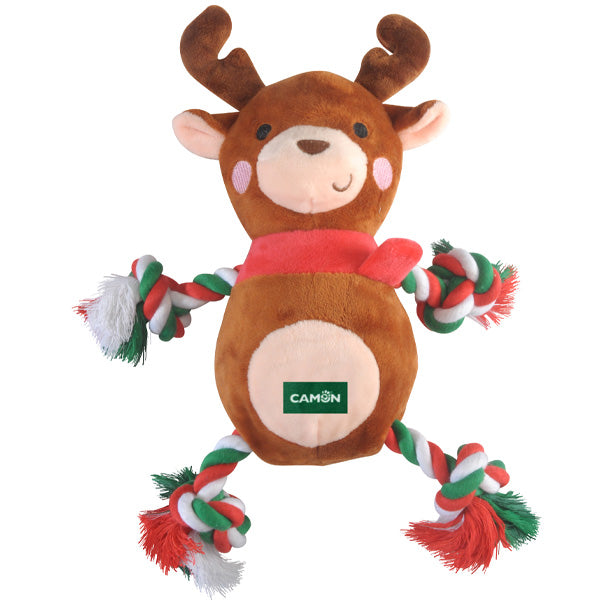 Camon - Gioco Natalizio per Cane Renna con Sciarpa con Corda Squeaker