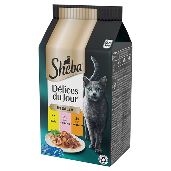 Sheba - Délices Du Jour con Pollo Salmone E Tacchino in Salsa