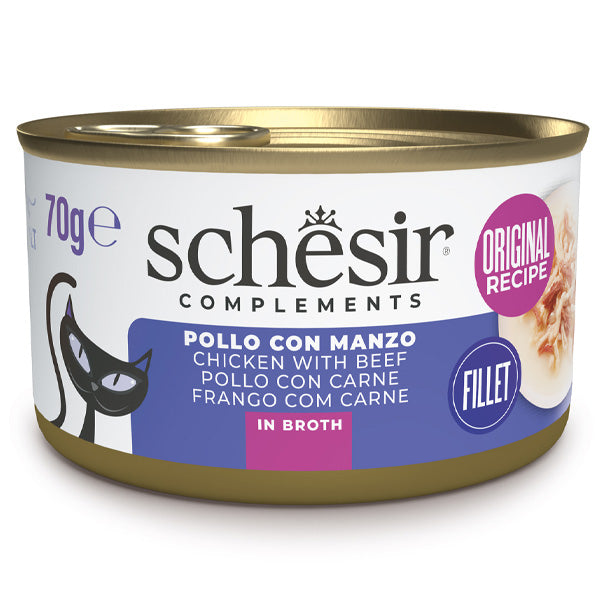 Schesir - Complements Per Gatti Adulti Filetti In Brodo Pollo Con Manzo