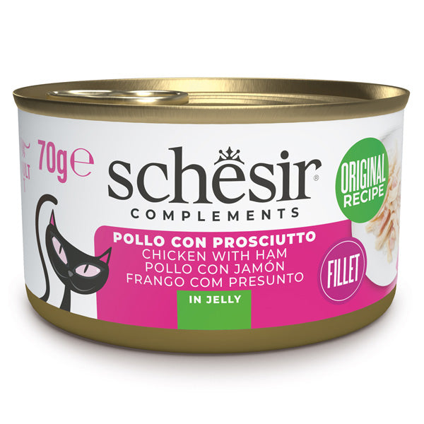 Schesir - Complements Per Gatti Adulti Filetti in Gelatina Pollo Con Prosciutto