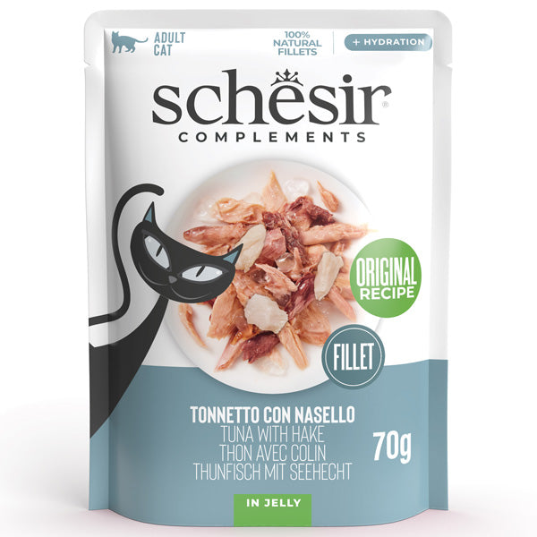 Schesir - Complements Per Gatti Adulti Filetti in Gelatina Tonnetto Con Nasello