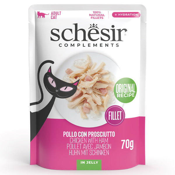 Schesir - Complements Per Gatti Adulti Filetti in Gelatina Pollo Con Prosciutto