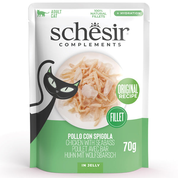 Schesir - Complements Per Gatti Adulti Filetti In Gelatina Pollo Con Spigola