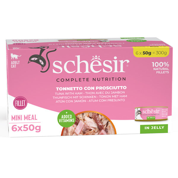 Schesir - Complete Nutrition Per Gatti Adulti Filetti in Gelatina Tonnetto Con Prosciutto Multipack
