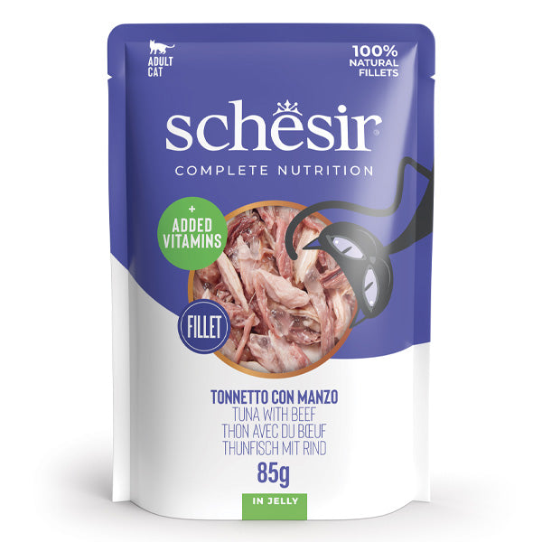 Schesir - Complete Nutrition Per Gatti Adulti Filetti in Gelatina Tonnetto Con Manzo