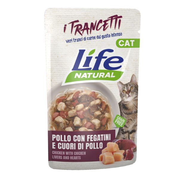 Life Pet Care - Life Cat Natural Trancetti Pollo Con Cuori E Fegatini Di Pollo
