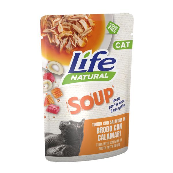 Life Pet Care - Life Cat Natural Soup Tonno Con Salmone In Brodo Di Calamari
