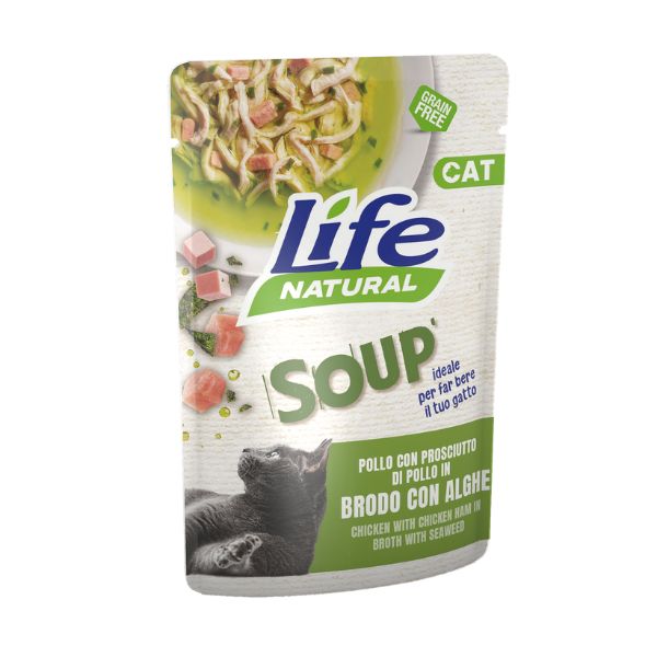 Life Pet Care - Life Cat Natural Soup Pollo Con Prosciutto Di Pollo In Brodo Con Alghe