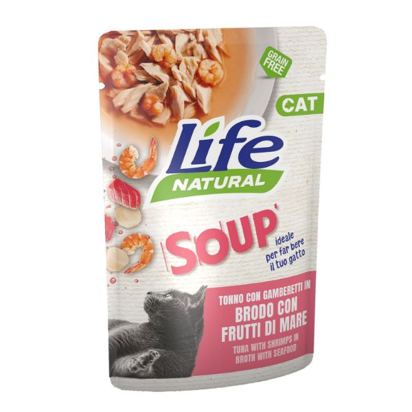 Life Pet Care - Life Cat Natural Soup Tonno Con Gamberetti In Brodo Con Frutti Di Mare