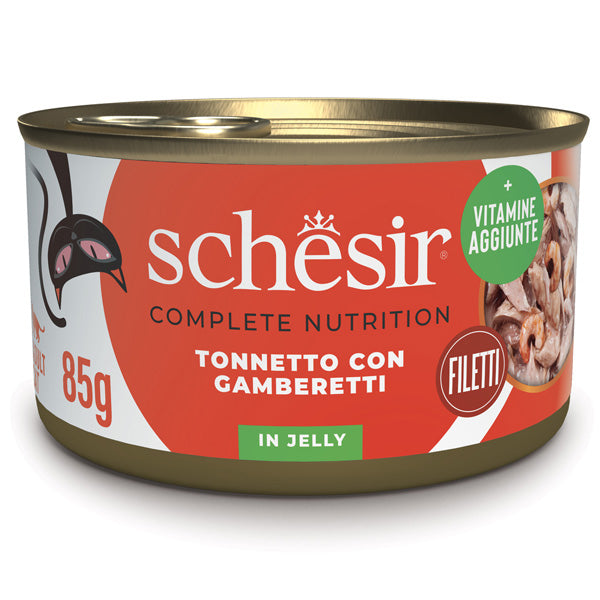 Schesir - Complete Nutrition Per Gatti Adulti Filetti in Gelatina Tonnetto Con Gamberetti