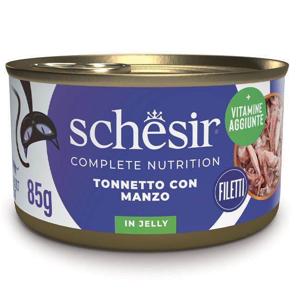 Schesir - Complete Nutrition Per Gatti Adulti Filetti in Gelatina Tonnetto Con Manzo
