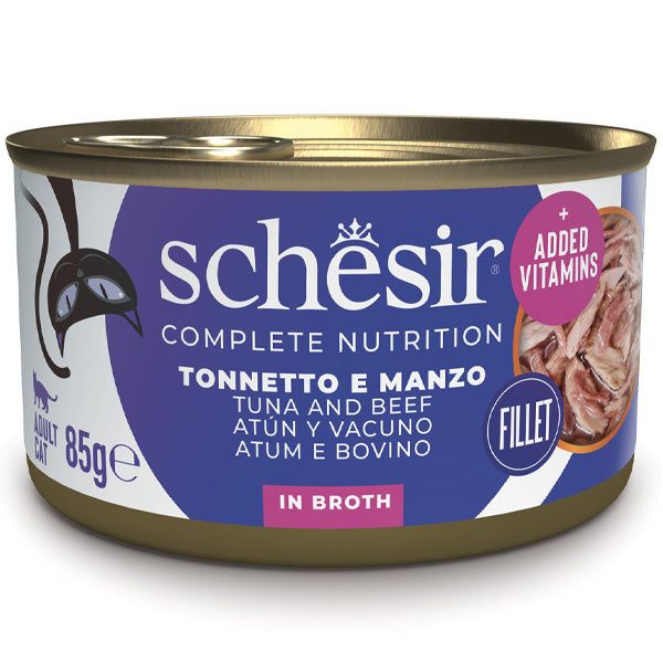 Schesir - Complete Nutrition Per Gatti Adulti Filetti in Brodo Tonnetto Con Manzo