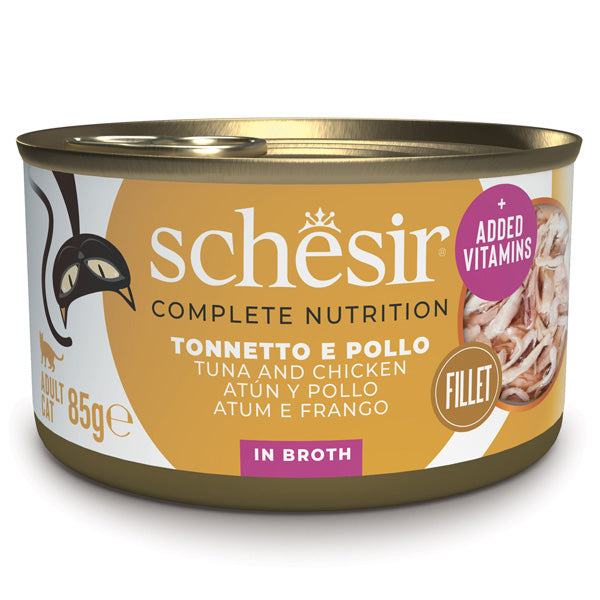 Schesir - Complete Nutrition Per Gatti Adulti Filetti in Brodo Tonnetto Con Pollo e Riso
