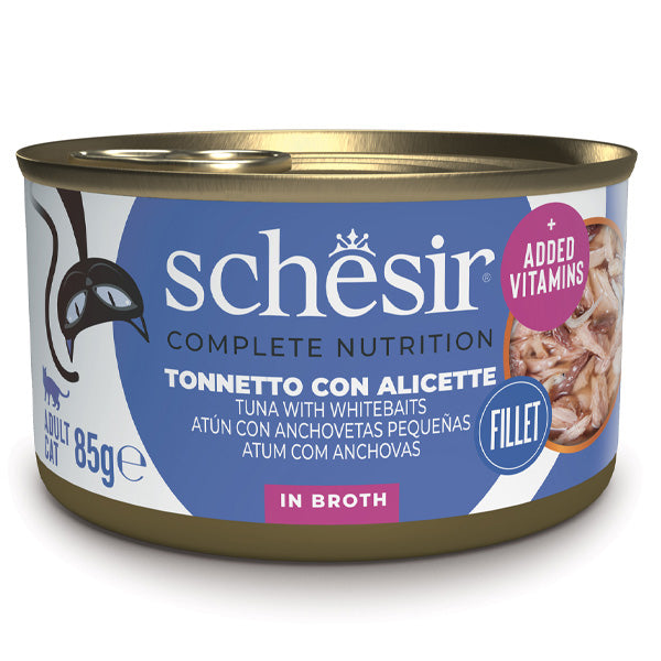 Schesir - Complete Nutrition Per Gatti Adulti Filetti in Brodo Tonnetto Con Alicette