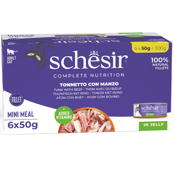 Schesir - Complete Nutrition Per Gatti Adulti Filetti in Gelatina Tonnetto Con Manzo Multipack