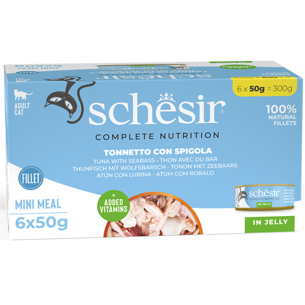 Schesir - Complete Nutrition Per Gatti Adulti Filetti in Gelatina Tonnetto Con Spigola Multipack