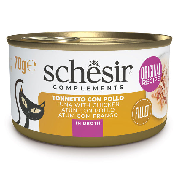 Schesir - Complements Per Gatti Adulti Filetti in Brodo Tonnetto Con Pollo
