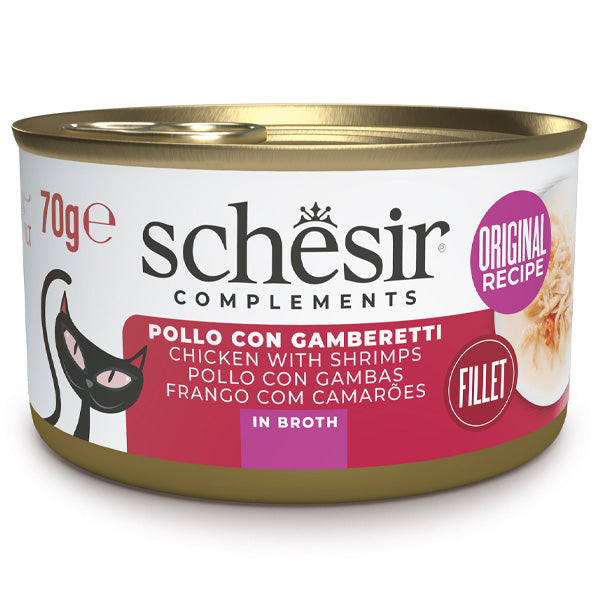 Schesir - Complements Per Gatti Adulti Filetti In Brodo Pollo Con Gamberetti