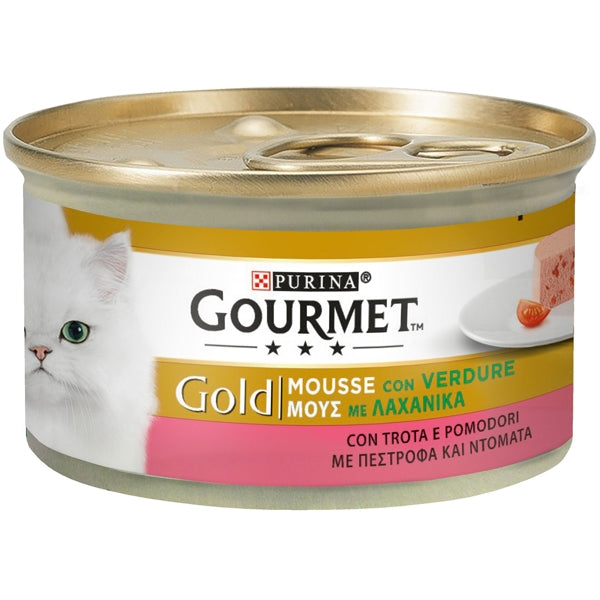 Purina - Gourmet Gold Mousse con Verdure, con Trota e Pomodori