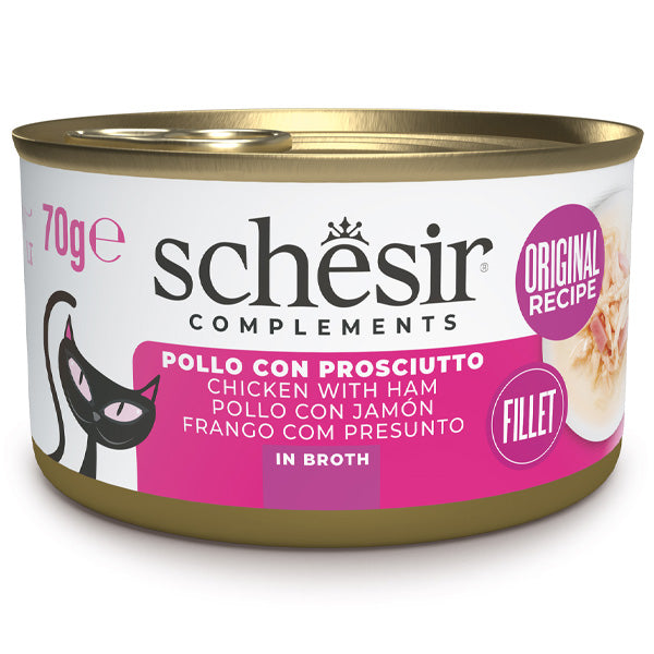 Schesir - Complements Per Gatti Adulti Filetti In Brodo Pollo Con Prosciutto