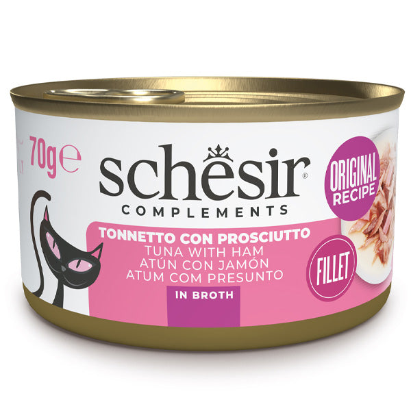Schesir - Complements Per Gatti Adulti Filetti in Brodo Tonnetto Con Prosciutto