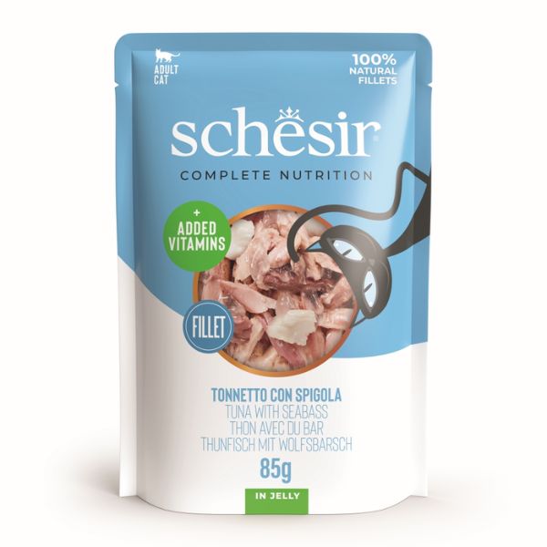 Schesir - Complete Nutrition Per Gatti Adulti Filetti in Gelatina Tonnetto Con Spigola