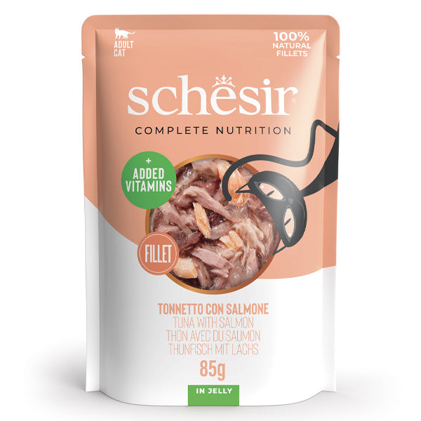 Schesir - Complete Nutrition Per Gatti Adulti Filetti in Gelatina Tonnetto Con Salmone