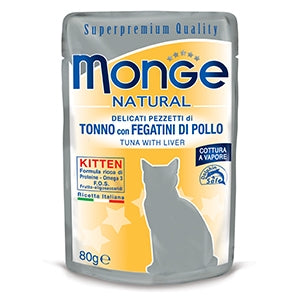 Monge - Kitten Natural Superpremium Cotti a Vapore con Tonno e Fegatini di Pollo