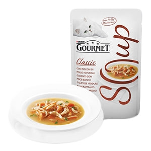 Purina - Gourmet Soup con Fiocchi di Pollo Naturale, Pesce Bianco e Gustose Verdure