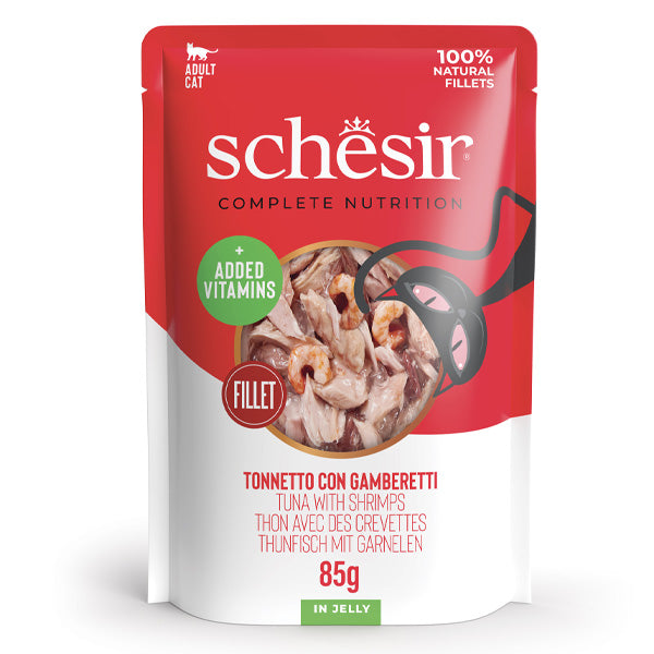 Schesir - Complete Nutrition Per Gatti Adulti Filetti in Gelatina Tonnetto Con Gamberetti
