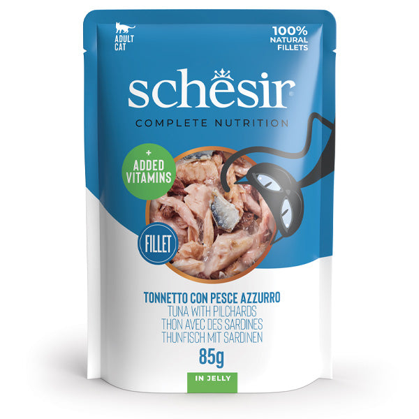Schesir - Complete Nutrition Per Gatti Adulti Filetti in Gelatina Tonnetto Con Pesce Azzurro