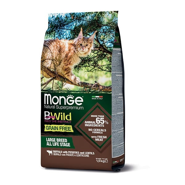 Monge - BWild Grain Free All Life Stage Adult Large Breed con Bufalo, Patate e Lenticchie