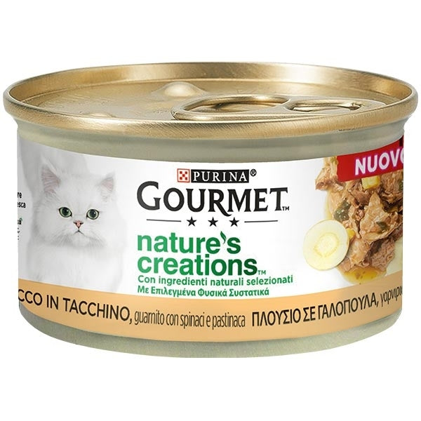 Purina - Gourmet Nature's Creations, Ricco in Tacchino, Guarnito con Spinaci e Pastinaca