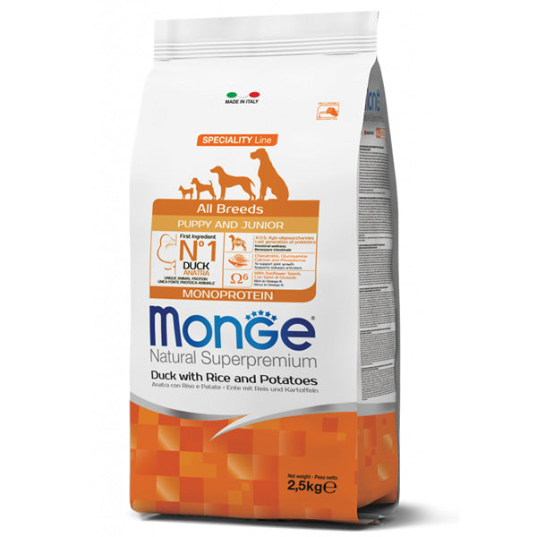 Monge - Natural Superpremium All Breeds Puppy & Junior Monoprotein Anatra e Riso