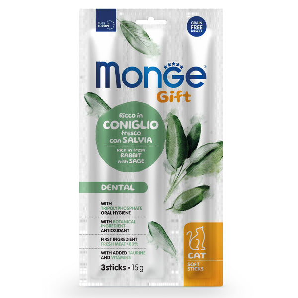 Monge - Snack Gift Adult Soft Sticks Dental Ricco in Coniglio Fresco con Salvia
