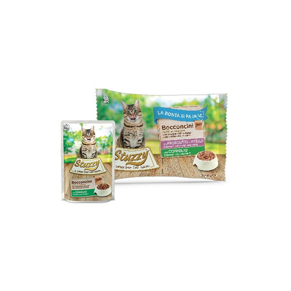 Stuzzy Cat - Bocconcini Multipack con Prosciutto e Vitello e con Coniglio in Gelatina