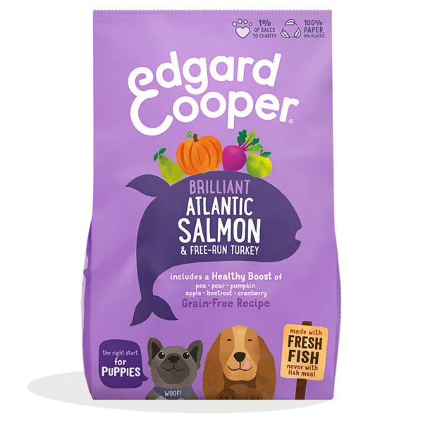 Edgard&Cooper - Puppy Carne Fresca di Salmone e Tacchino Allevato a Terra Senza Cereali