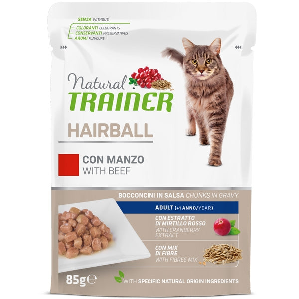 Trainer - Natural Hairball Adult con Manzo Bocconcini in Salsa