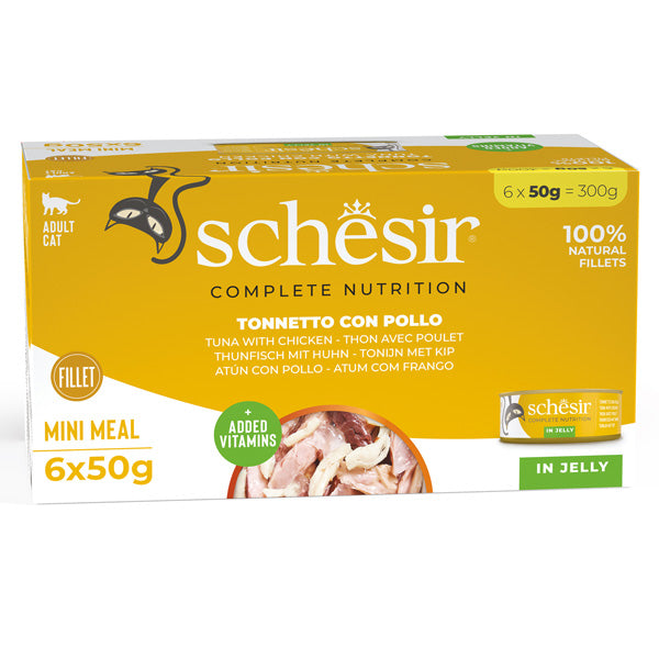 Schesir - Complete Nutrition Per Gatti Adulti Filetti in Gelatina Tonnetto Con Pollo Multipack