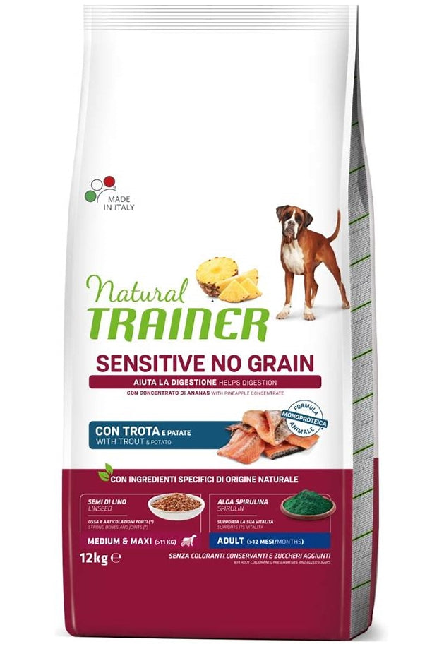 Trainer - Natural Sensitive No Grain Medium & Maxi Adult con Trota e Cereali Integrali
