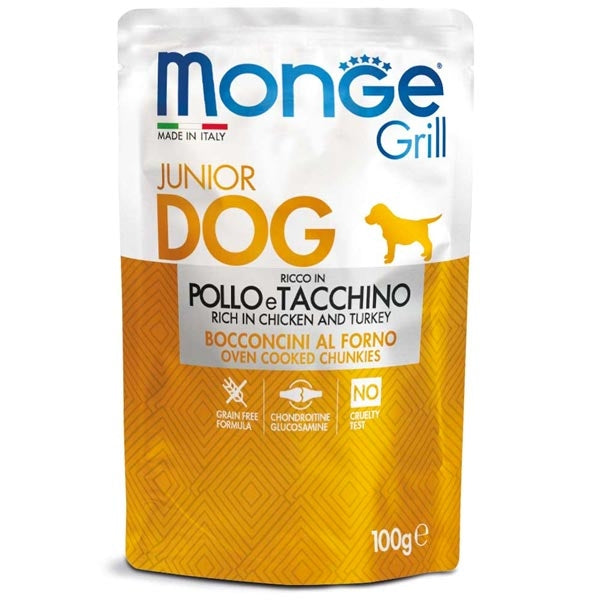 Monge - Grill Puppy & Junior Bocconcini con Pollo e Tacchino
