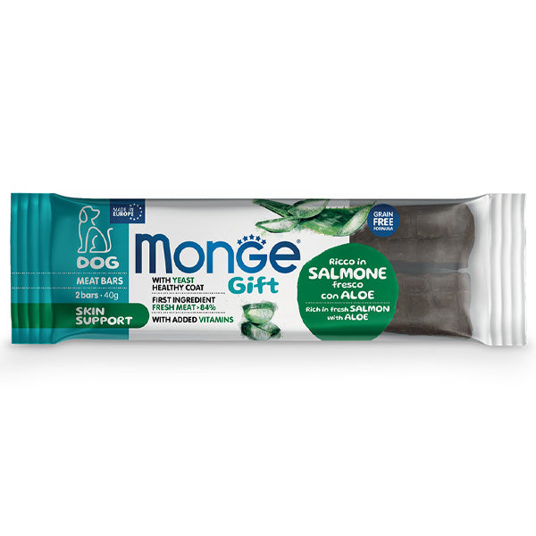 Monge - Snack Dog Meat Bars Adult Skin Support Ricco in Salmone Fresco con Aloe