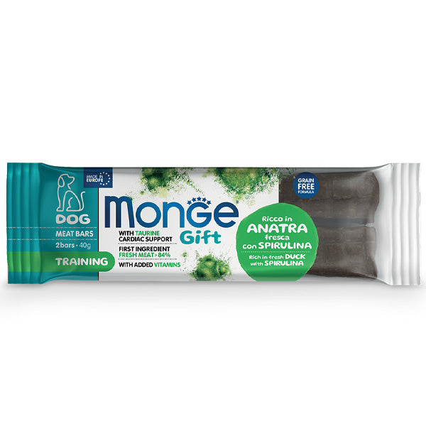 Monge - Snack Dog Meat Bars Adult Training Ricco in Anatra Fresca con Spirulina