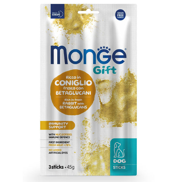 Monge - Snack Dog Sticks Adult Immunity Support Ricco in Coniglio Fresco con Betaglucani