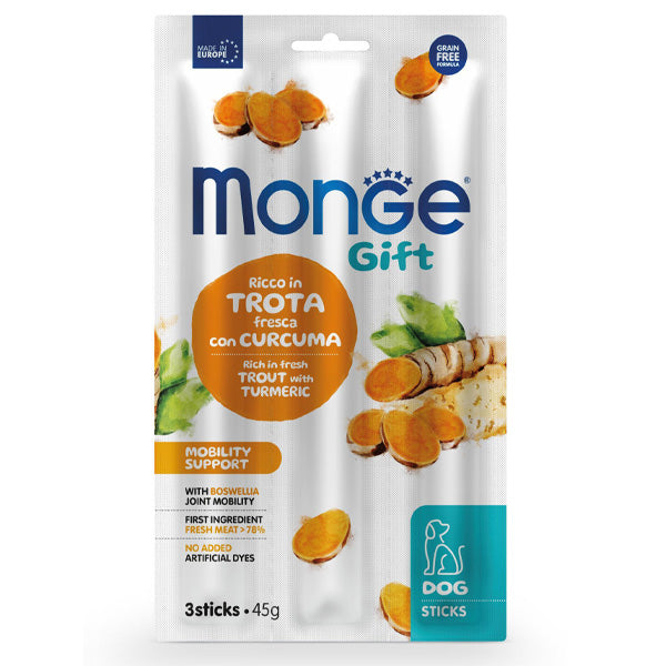 Monge - Snack Dog Sticks Adult Mobility Support Ricco in Trota Fresca con Curcuma