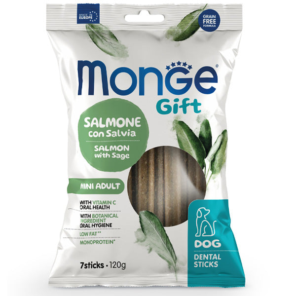 Monge - Snack Gift Adult Mini Stick Dental Salmone con Salvia