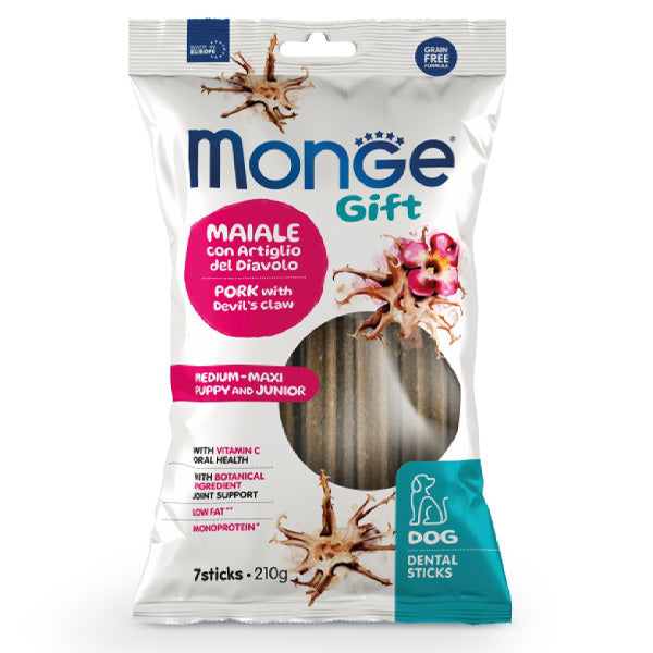 Monge - Snack Gift Puppy & Junior Medium Maxi Stick Dental Maiale con Artiglio Del Diavolo