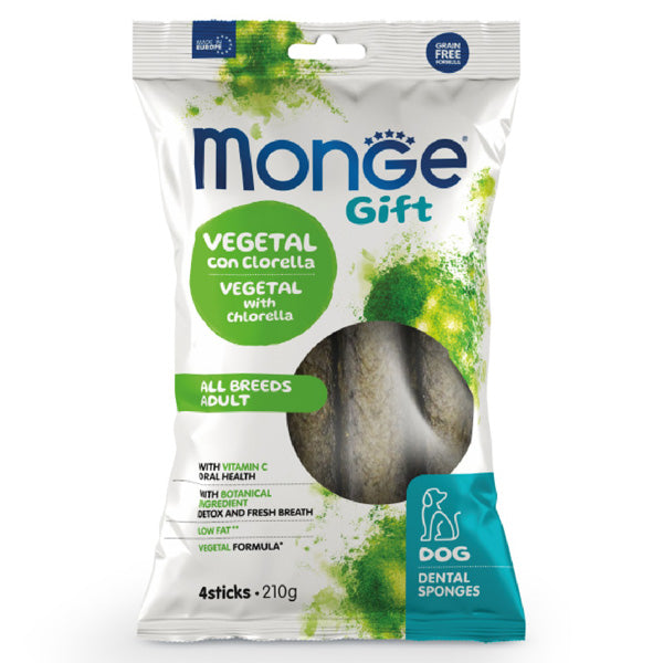 Monge - Snack Gift Adult All Breed Stick Dental Sponges Vegetal con Clorella e Menta